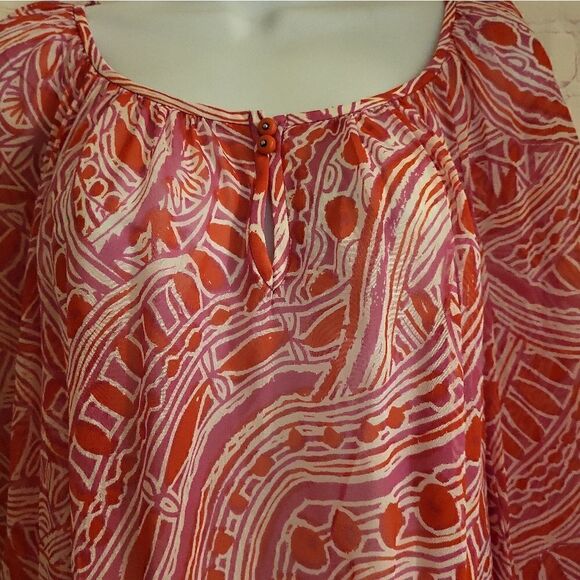 Trina Turk Silk Blend Sheer Pink Abstract Print Peasant Blouse Sz.XS/P MSRP $139 - Picture 3 of 7